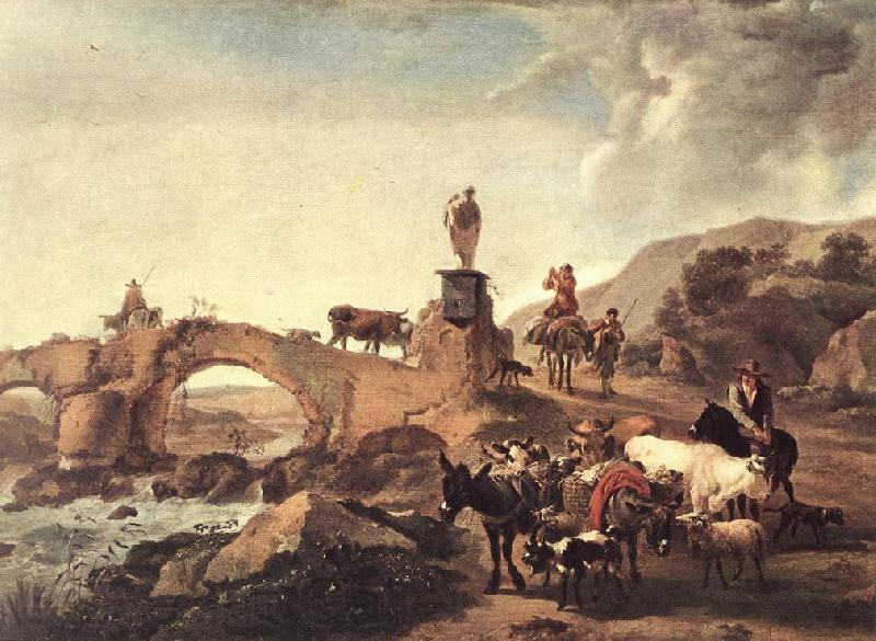BERCHEM, Nicolaes Italian Landscape with Bridge  ddd France oil painting art